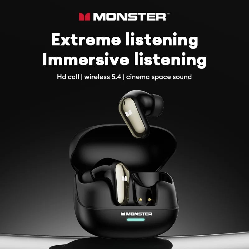 New Monster MQT52 TWS Wireless Gaming Headset Bluetooth 5.4 HIFI Stereo Music Earphones Talking Noise Canceling Earbuds