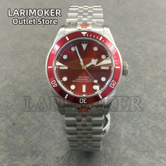 LARIMOKER NH35 39mm Automatic Men's Watch Domed Sapphire Glass 100m Diving Vintage Wine Red Insert Dial Super Luminous Watch