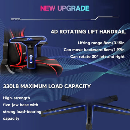 Massage Gaming Chair with Speakers and RGB LED Lights Ergonomic Computer Gaming Chair with Lumbar Support Swivel & Adjustable