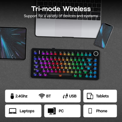 EPOMAKER x AULA F75 Ultra VIA programmierbare mechanische Tastatur, 75 %, ANSI-US-QWERTY-Layout, Gasket-Mount, kabelgebunden/Bluetooth/2.4Ghz kabellos