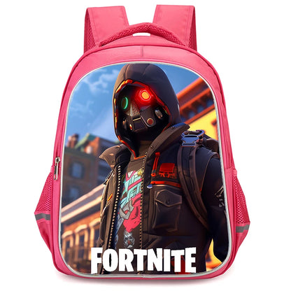 Mochila Fortnite Cartoon vermelha de 16" unissexo com fecho duplo, grande capacidade, mochila escolar para crianças, meninos e meninas dos 5 aos 8 anos