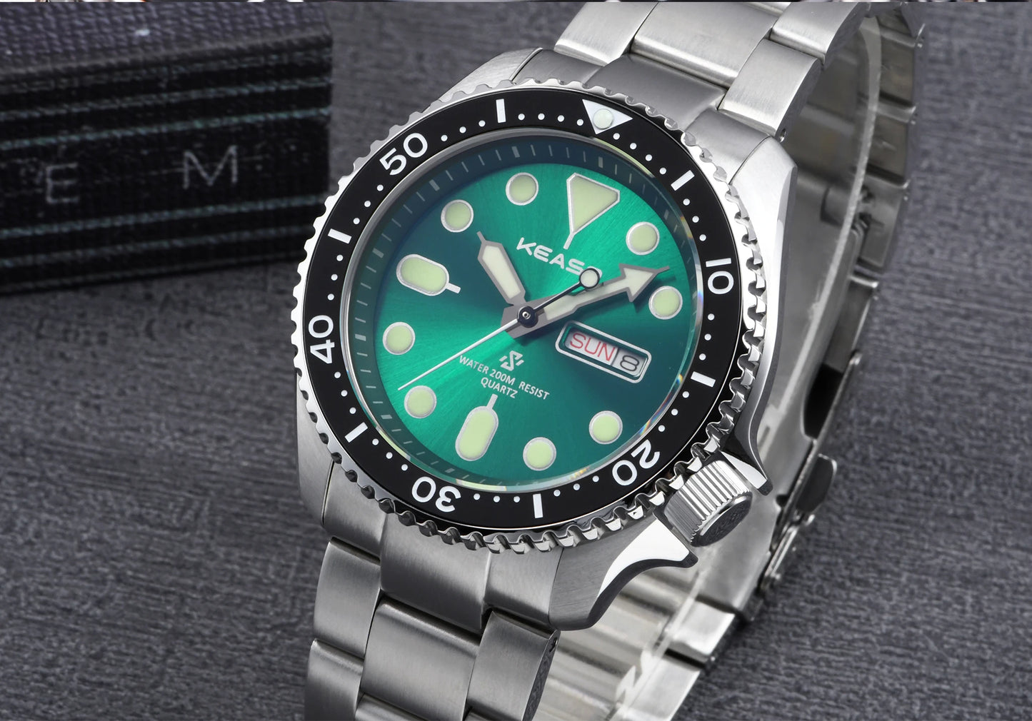 KEASO Top Men Dive Watch C3 Super Luminous 316L Solid Steel 20Bar Waterproof Sapphire Mirror MIYOTA 2035 Quartz Movement Watch