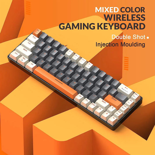 Teclado mecánico inalámbrico RK68 60%, Bluetooth 5.0/2.4GHz con receptor 2 en 1 de doble modo, teclado gaming de 68 teclas intercambiable en caliente