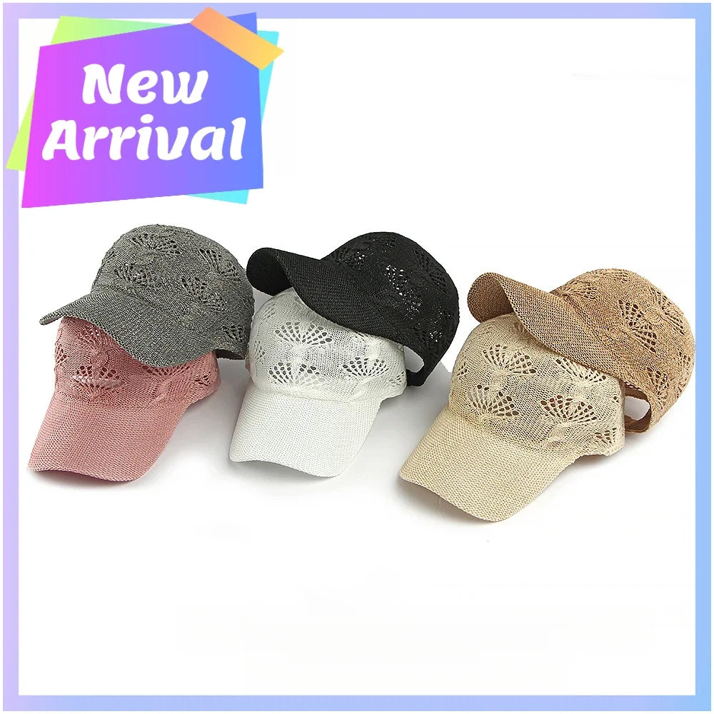 Sommerliche, glänzende Baseballkappe mit durchbrochenem Strickmuster für Damen, Outdoor-Sonnenhut, atmungsaktiv, figurschmeichelnd, vielseitig einsetzbar