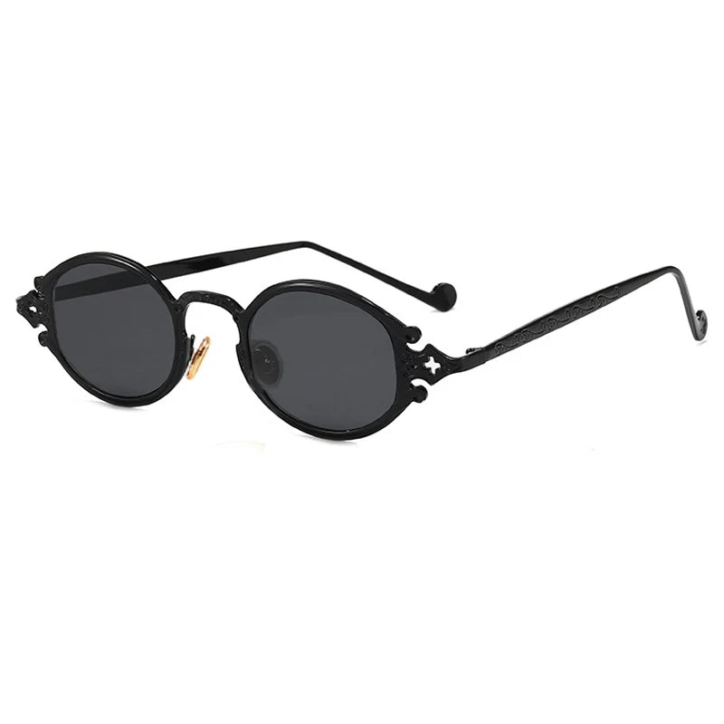 sluneční brýle pro muže ve stylu Cateye, street shoot, retro, steampunk, gotické, oválné, s kovovou obrubou a vyřezávaným vzorem, Gafas sol mujer