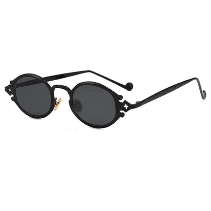 sluneční brýle pro muže ve stylu Cateye, street shoot, retro, steampunk, gotické, oválné, s kovovou obrubou a vyřezávaným vzorem, Gafas sol mujer
