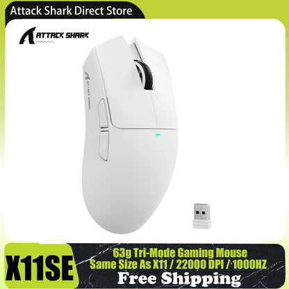 ATTACK SHARK X11SE Wireless Gaming Mouse Tri-Mode, 63g Superlight Gaming Mouse with PAW3311 Sensor, 22000 DPI, Bluetooth & 2.4GHz RGB Gaming Mouse