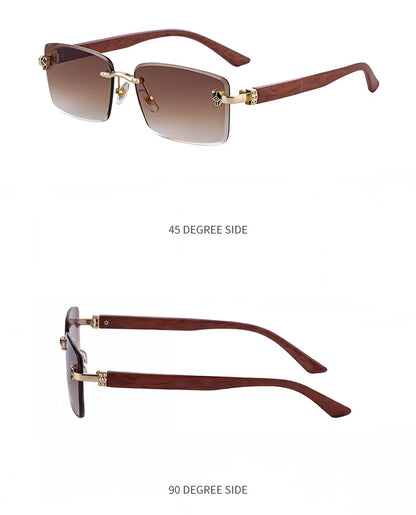 2026 Wooden Rimless Sunglasses Women Trendy Retro UV400 Protection Square Sunglass Men Brand Design Fashion Glasses Dropshipping