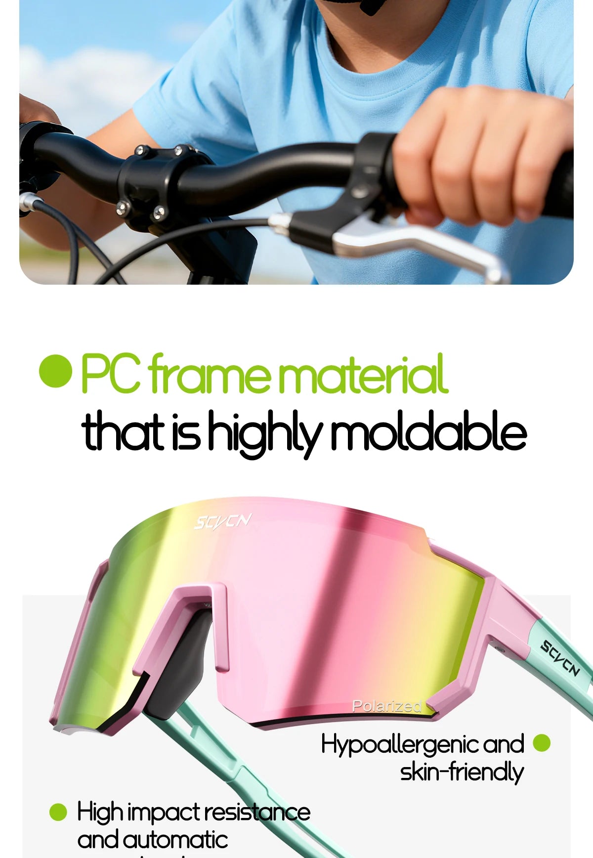 SCVCN Dívčí sportovní sluneční brýle Dětské cyklistické brýle Fotochromatické UV400 Chlapecké baseballové brýle Outdoorové brýle Sluneční brýle na běh a turistiku