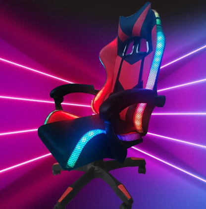 RGB Gaming Chair with LED Lights, Leather Racing Style Massage Gaming Chair, Adjustable Swivel Office Chair with Gas Lift and Ergonomic Design