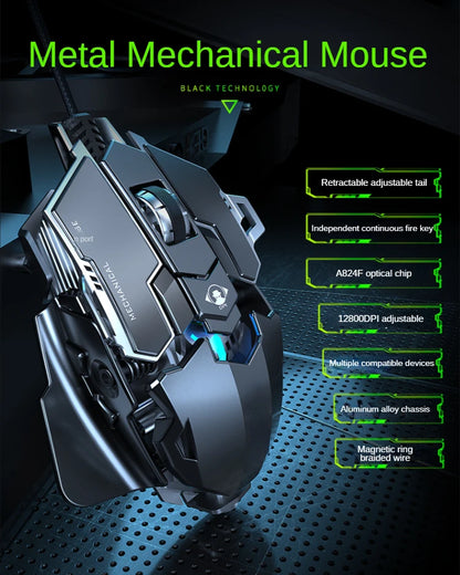 Hot Selling Mechanical Wired Gaming Mouse 9 Keys Macro Definition 12800DPI RGB Backlit Gaming Computer Mouse for Laptop Desktop