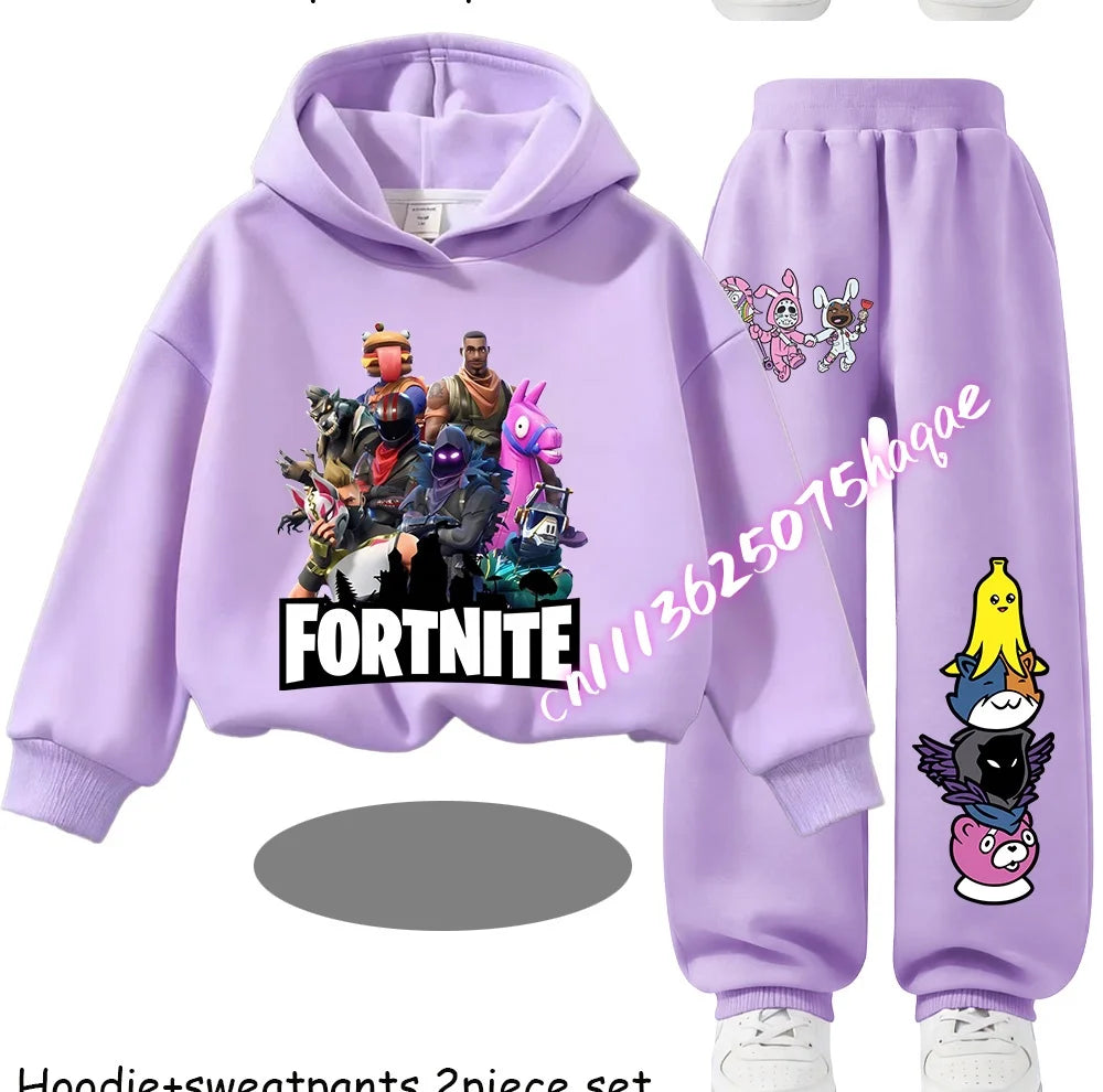 Fortnite Printed Children's Hoodies Cartoon Comfortable 2pcs Suit Loose Long Sleeve Tops with Pant Autumn Winter Clothes Gift