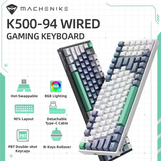 MACHENIKE K500 mechanische Tastatur – kabelgebundene Gaming-Tastatur K500-B94, Hot-Swappable, 94 Tasten, 90%-Layout, RGB-Hintergrundbeleuchtung für PC und Laptop