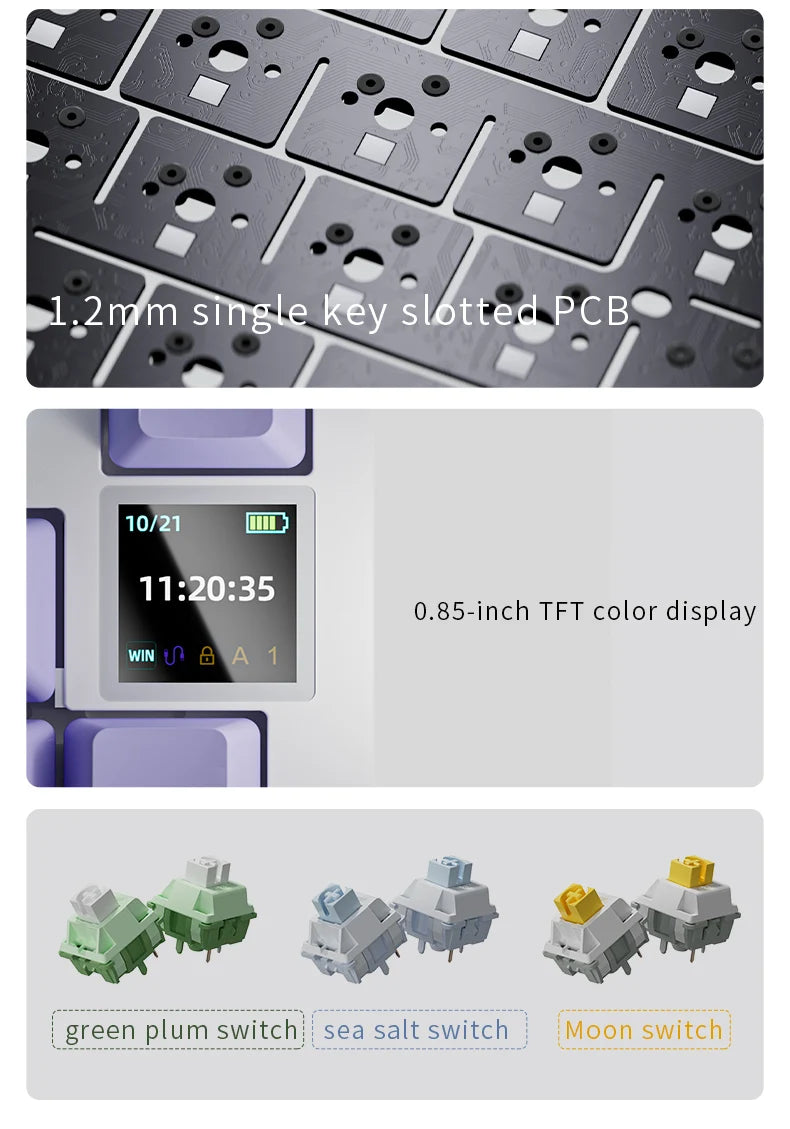 AJAZZ AK820 Tastiera meccanica con layout compatto 70%/illuminazione RGB/switch hot-swappable, con connessione cablata, wireless e Bluetooth