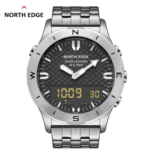 NORTH EDGE digitale Sportuhr für Herren, luxuriöse Business-Uhr für Herren, wasserdicht bis 50M, mit Höhenmesser, Barometer, Kompass und Leuchtanzeige