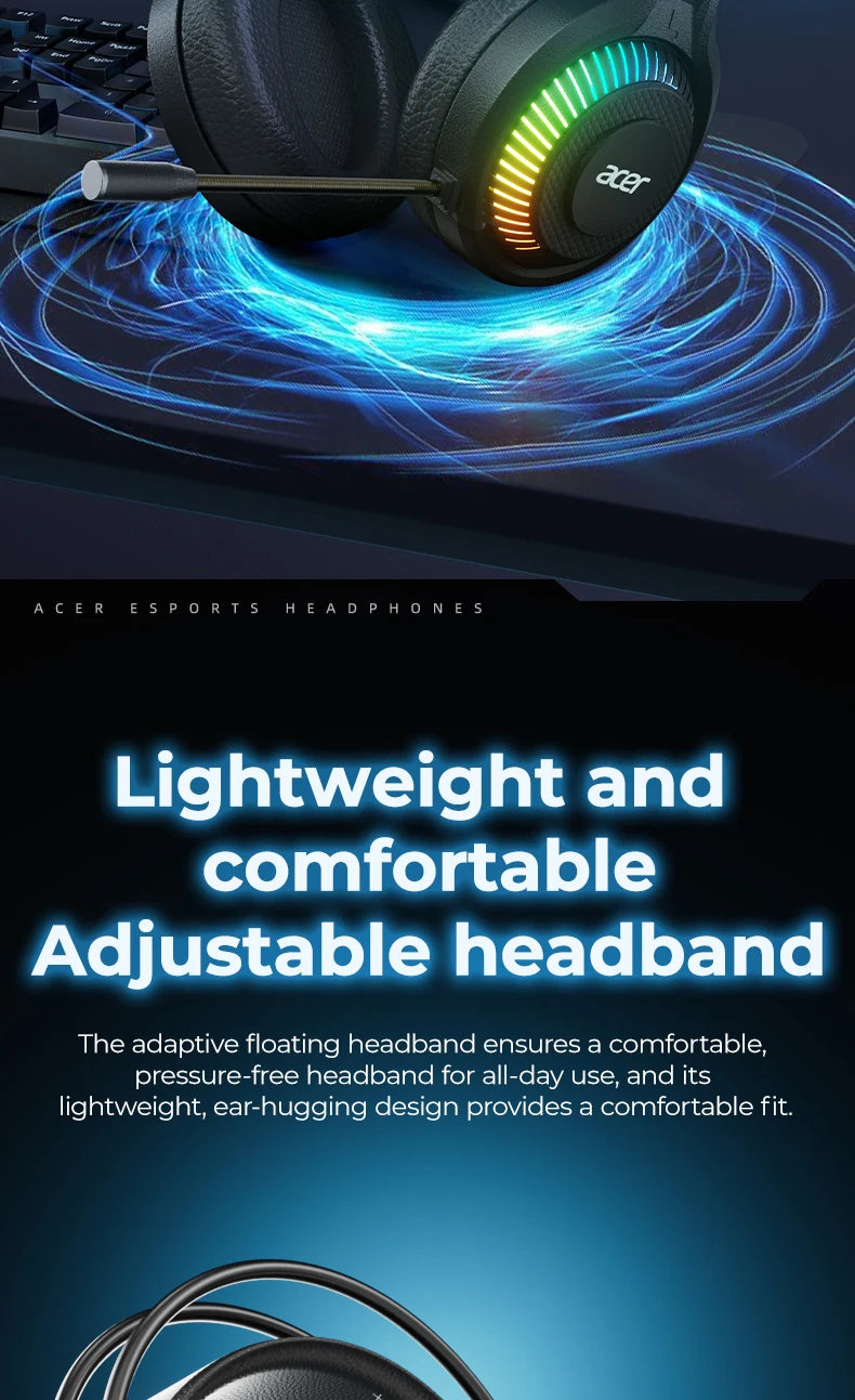 Auriculares Gaming com Fio RGB e Microfone – Headset Gaming com Som Surround de Baixa Latência, Iluminação RGB Elegante, Isolamento de Ruído e Ajuste Confortável
