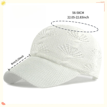 Sommerliche, glänzende Baseballkappe mit durchbrochenem Strickmuster für Damen, Outdoor-Sonnenhut, atmungsaktiv, figurschmeichelnd, vielseitig einsetzbar