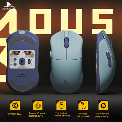 Darmoshark M3Pro gamingmus 2.4G BT trådlös tri-mode PAW3395-sensor N52840 26000DPI för stora händer makrodrivrutin mus för gaming