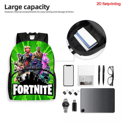 Fortnite Cartoon Backpack w/ Front Pocket & Pencil Case 2PCS - School Set for Boys Girls Age 5-8, Back to School Gift
