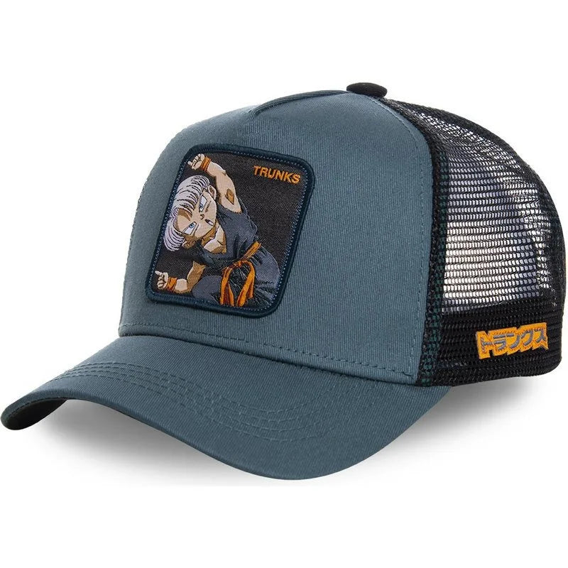 Dragon Ball Son Goku-Kappe, Sommer-Reisekappe mit Schirm, Herren-Kappe mit Stickerei, im Hip-Hop-Stil, Sonnenvisier, verstellbare Trucker-Kappe aus Netzstoff