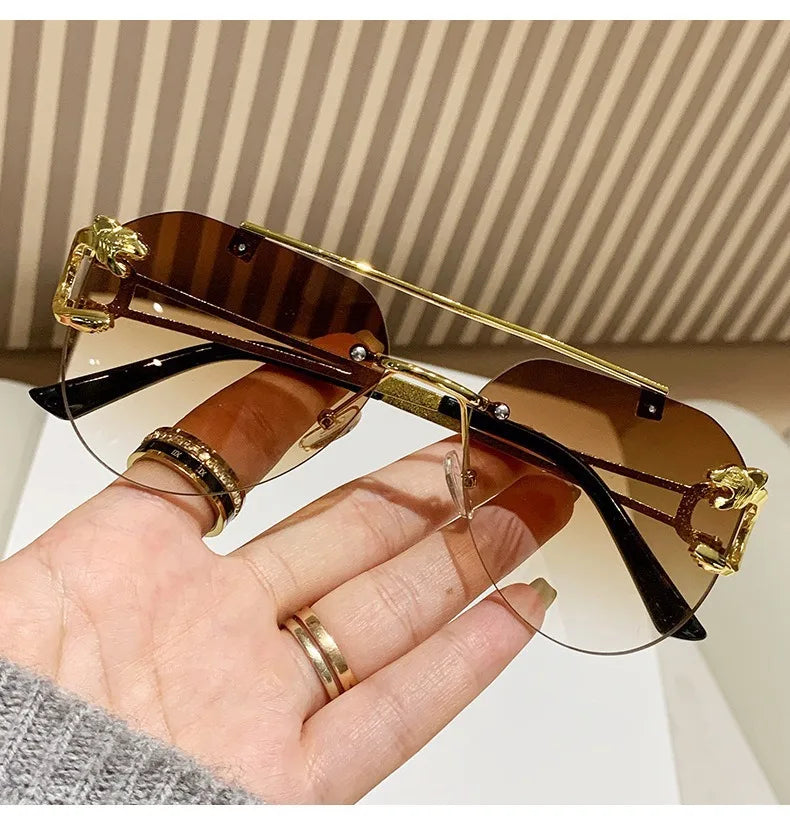 Dámské sluneční brýle bez obrouček, luxusní značkové, vintage, UV400, pánské sluneční brýle, Lunette, Shades De Soleil, Femme, Gafas De Sol Mujer, Lentes