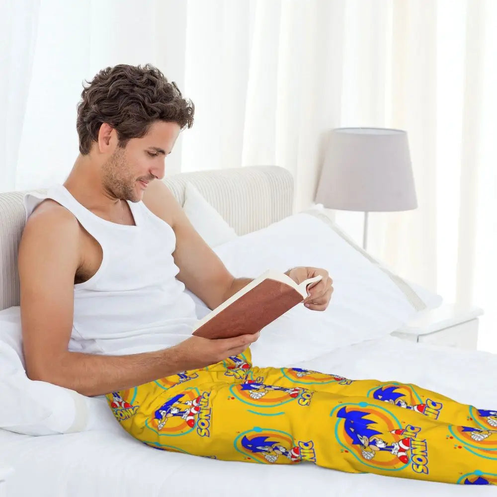 Custom Print Men's Soniced Pajama Pants Hedgehog Game Sleepwear Sleep Lounge Bottoms with Pockets