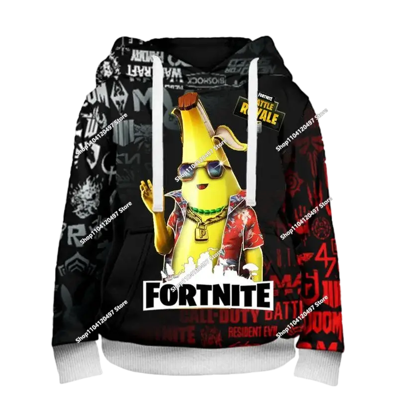 Children's Fortnite Anime Hoodie Men's Streetwear Hip-Hop Sportswear Casual Loose Fit Sweatshirt Outdoor Fashion