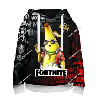 Children's Fortnite Anime Hoodie Men's Streetwear Hip-Hop Sportswear Casual Loose Fit Sweatshirt Outdoor Fashion