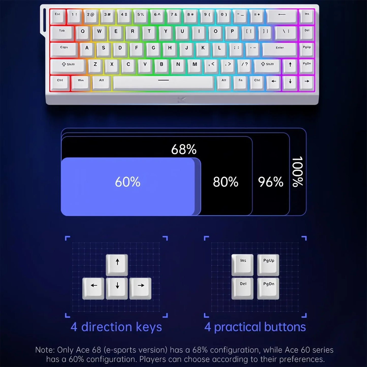 MCHOSE ACE 68 Gaming-Tastatur mit magnetischen Schaltern, Hall-Effekt, Rapid Trigger, programmierbarem RGB, 8K Hz, DKS/MT/TGL/RS/SOCD-Tastatur