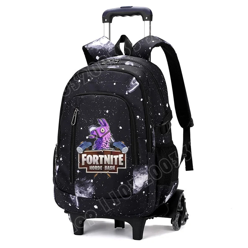 Fortnite 2 viename vežimėlis-kuprinė su žvaigždėto dangaus raštu, didelės talpos vandeniui atsparus nešiojamojo kompiuterio krepšys su laiptų įveikimo konstrukcija, mokyklinė kuprinė moksleiviams
