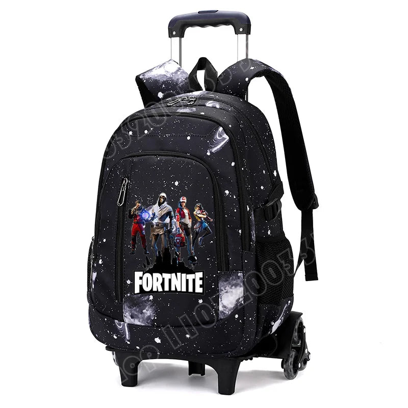 Fortnite 2 viename vežimėlis-kuprinė su žvaigždėto dangaus raštu, didelės talpos vandeniui atsparus nešiojamojo kompiuterio krepšys su laiptų įveikimo konstrukcija, mokyklinė kuprinė moksleiviams