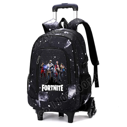Fortnite 2 viename vežimėlis-kuprinė su žvaigždėto dangaus raštu, didelės talpos vandeniui atsparus nešiojamojo kompiuterio krepšys su laiptų įveikimo konstrukcija, mokyklinė kuprinė moksleiviams