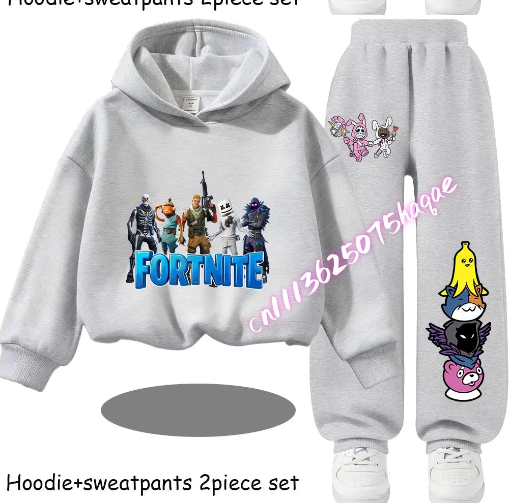 Fortnite Printed Children's Hoodies Cartoon Comfortable 2pcs Suit Loose Long Sleeve Tops with Pant Autumn Winter Clothes Gift
