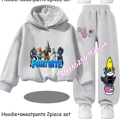 Fortnite Printed Children's Hoodies Cartoon Comfortable 2pcs Suit Loose Long Sleeve Tops with Pant Autumn Winter Clothes Gift