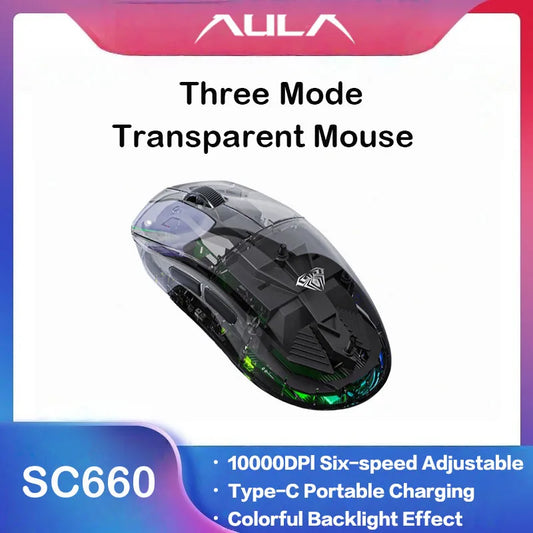 AULA SC660 Wireless Bluetooth Mouse E-sports Mouse Three-Mode Connection Lightweight Mouse Type-C Charging Game Office Girls Boy