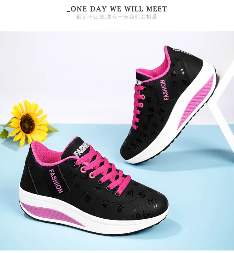 Scarpe casual da donna per l'outdoor con suola spessa e tacco oscillante, scarpe sportive alla moda con plateau, taglia 42, suola piatta, per camminata e corsa