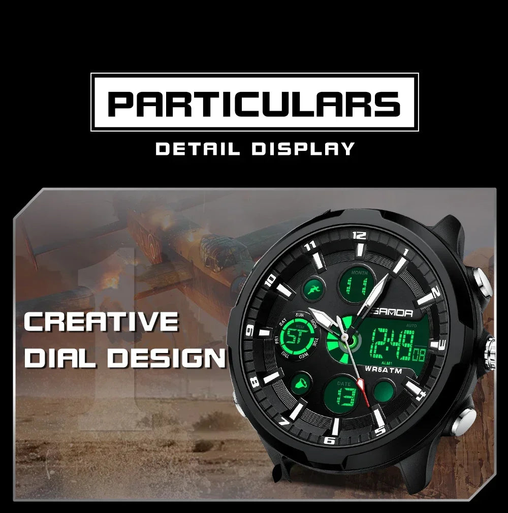 SANDA 9053 G Sports Military Men's Watches Luxury Digital Watch 50M Waterproof Quartz Wristwatch for Male Relogios Masculino