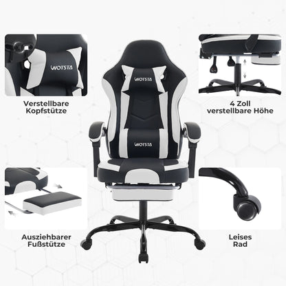 Sedia da gaming WOTSTA con poggiapiedi, sedia gamer ergonomica con cuscino lombare e poggiatesta, sedia per computer regolabile in altezza