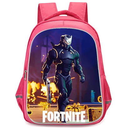 Mochila Fortnite Cartoon vermelha de 16" unissexo com fecho duplo, grande capacidade, mochila escolar para crianças, meninos e meninas dos 5 aos 8 anos