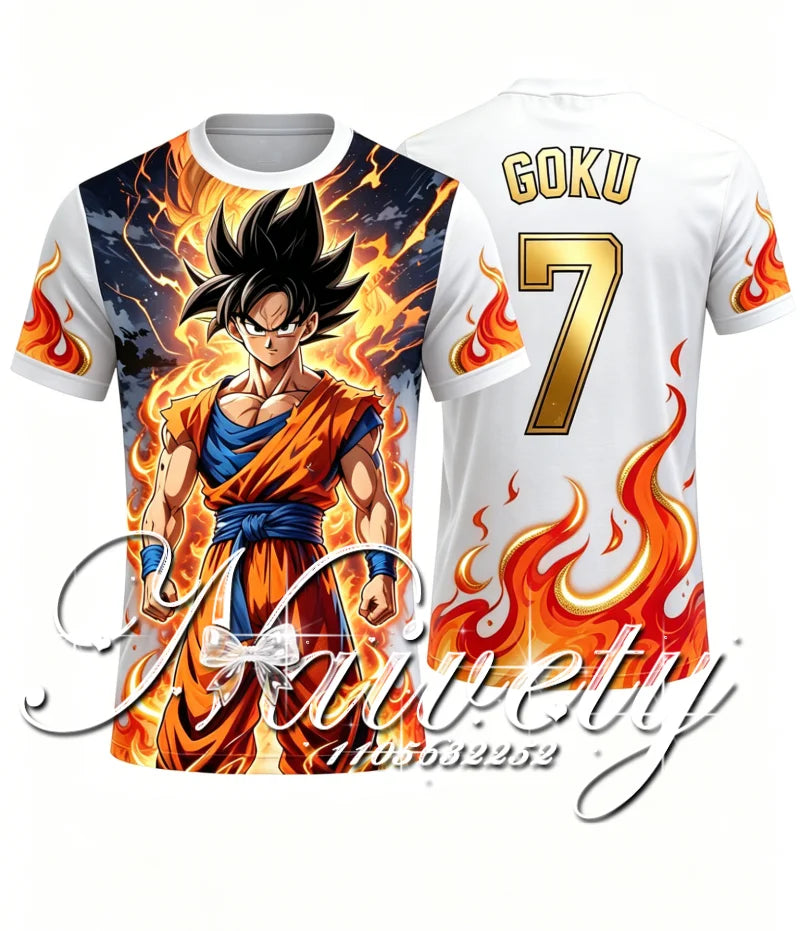 2026 New Summer Dragon Ball Classic Super Saiyan Goku Fire 3D Print Soccer Jersey Unisex Breathable Anime Short Sleeve T-shirt