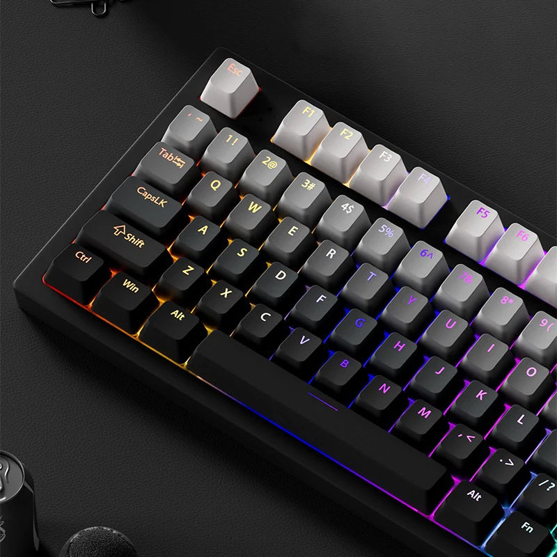 RGB-Gamer-Tastenkappen mit Farbverlauf-Hintergrundbeleuchtung für mechanische Tastaturen mit MX-Switches, OEM-Profil, PBT-Keycaps, Weiß/Blau, ISO-Layout, DIY-Tastenkappen