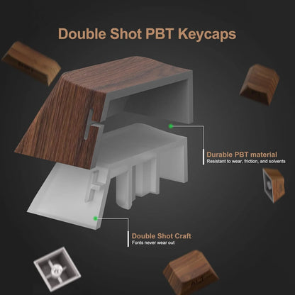 Grano de madera, tecla translúcida de cerezo con grabado lateral en PBT, 126 teclas, personalizada para teclado mecánico 60/84/98/108