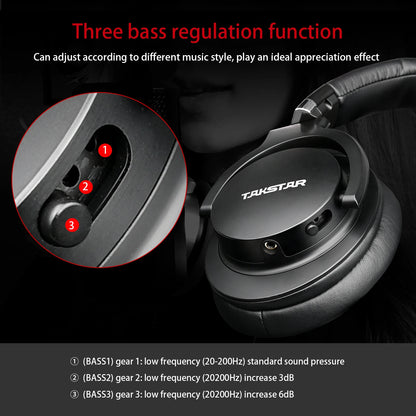 Takstar PRO82 Professional Monitor Headphones – HiFi Stereo Wired Studio Headset for Recording, Gaming & Bass-Adjustable Precision Sound
