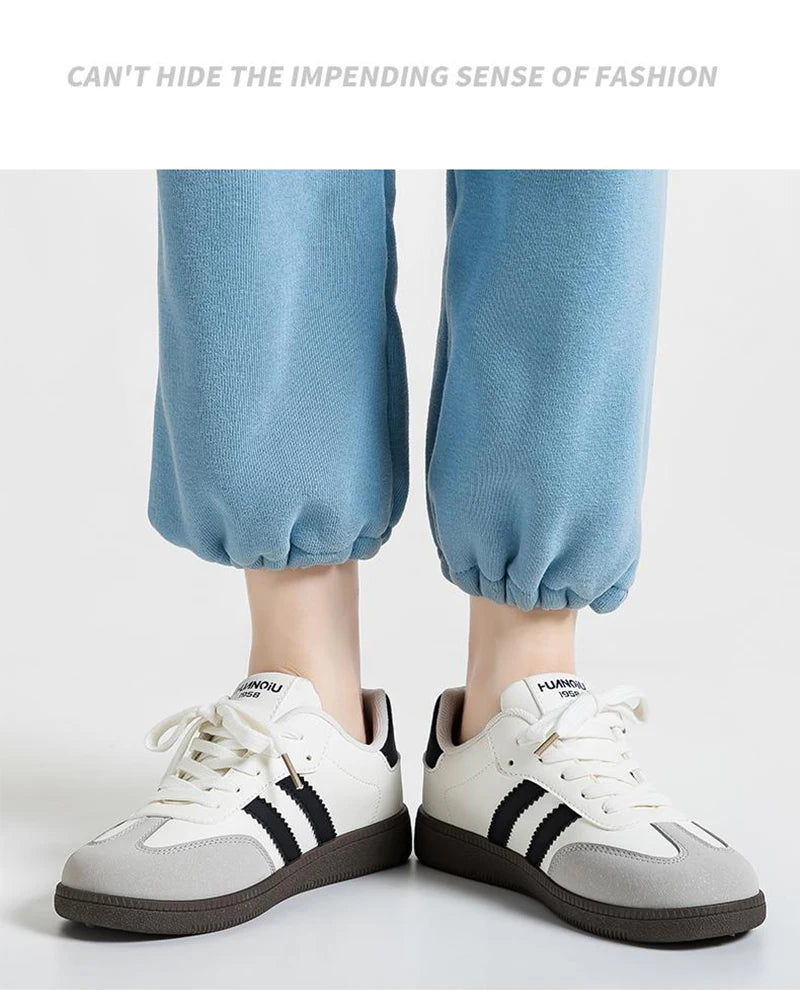 HuanQiu Women's Shoes Retro Fashion Casual Flats Female Sneakers Lace-up Comfortable Non-slip German Training Shoes for Women