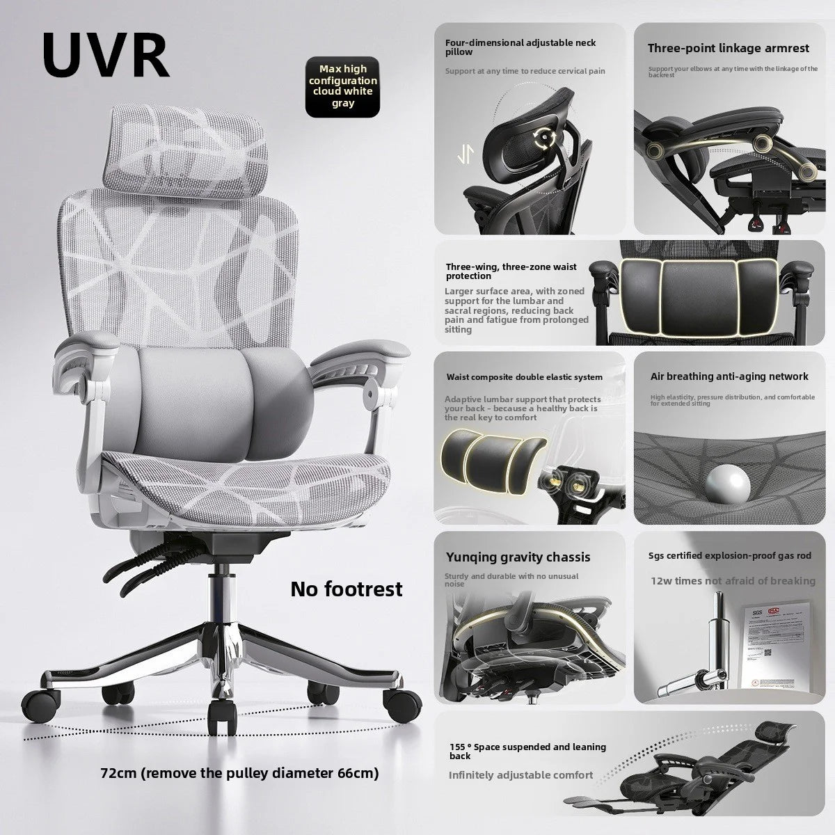 UVR Gaming Computer Chair Ergonomic Office Chair with Reclining Backrest, Adjustable Height, Comfortable Mesh Executive Swivel Chair for Home & Work