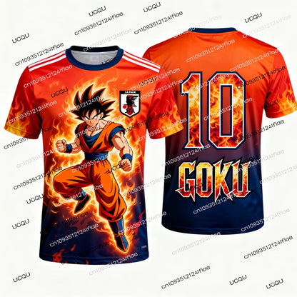 2026 Summer New Adult Men's Dragon Ball Goku 3D Printed Football Jersey T-Shirt Kids Anime T-Shirt Special Football Jersey NO.10