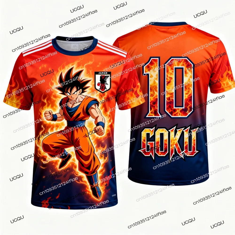 2026 Summer New Adult Men's Dragon Ball Goku 3D Printed Football Jersey T-Shirt Kids Anime T-Shirt Special Football Jersey NO.10