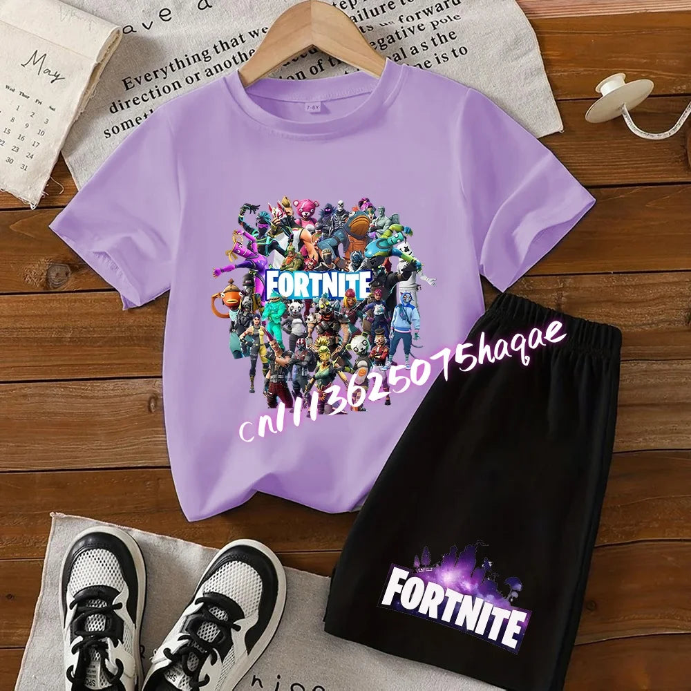 Hot Fortnites Kids T Shirt Shorts Set Cartoon Figure Printed T Shirts Children Tops Summer Casual Sportswear Kids Boys Clothing