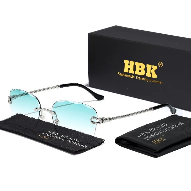 Lunettes de soleil métalliques sans monture HBK pour homme, lunettes de soleil « Wave Cutting » pour femme, lunettes de voyage et de shopping, lunettes de vue UV400, style estival