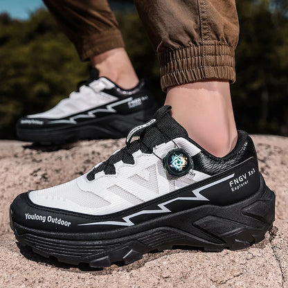 Outdoor Hiking Shoes for Men, Lightweight Trekking Shoes, Breathable Mesh Sneakers, Casual Walking Shoes, Rotating Buckle Design, Non-Slip and Wear-Resistant Trail Shoes, Suitable for Hiking and Camping, 2026 New Running Shoe